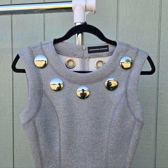 Cristiano Burani Sleeveless Knit Fit and Flare w/ Hardcore Pleats Grey Dress. Si - Picture 3 of 10